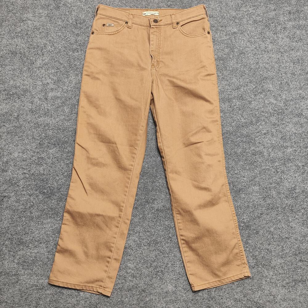 Lee Jeans Womens 10 Short Beige High Rise Relaxed Straight Stretch Denim Classic